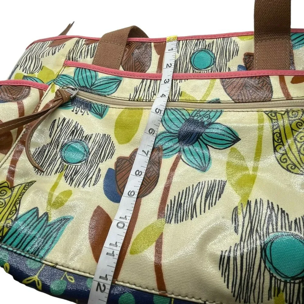 Fossil Key-Per Diaper Bag Tote Handbag Multicolor Coated Canvas Double Handle